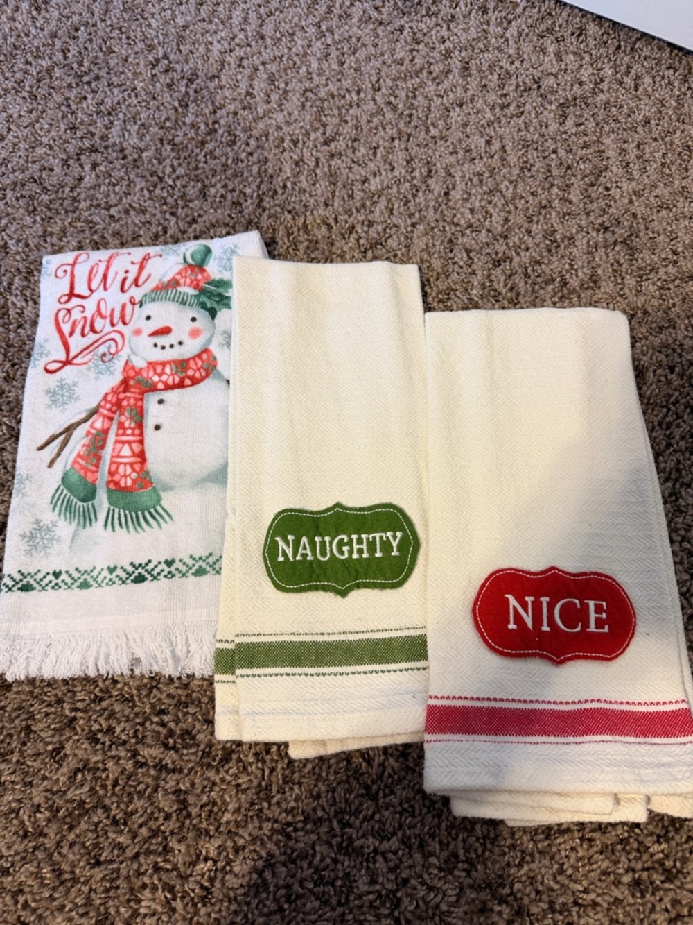 Christmas 'Nice' & 'Naughty' Holiday Kitchen Towels with Snowman
